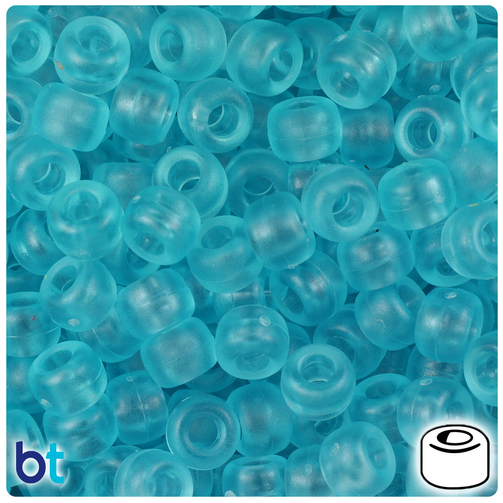 Light Turquoise Frosted 9mm Barrel Pony Beads (500pcs)