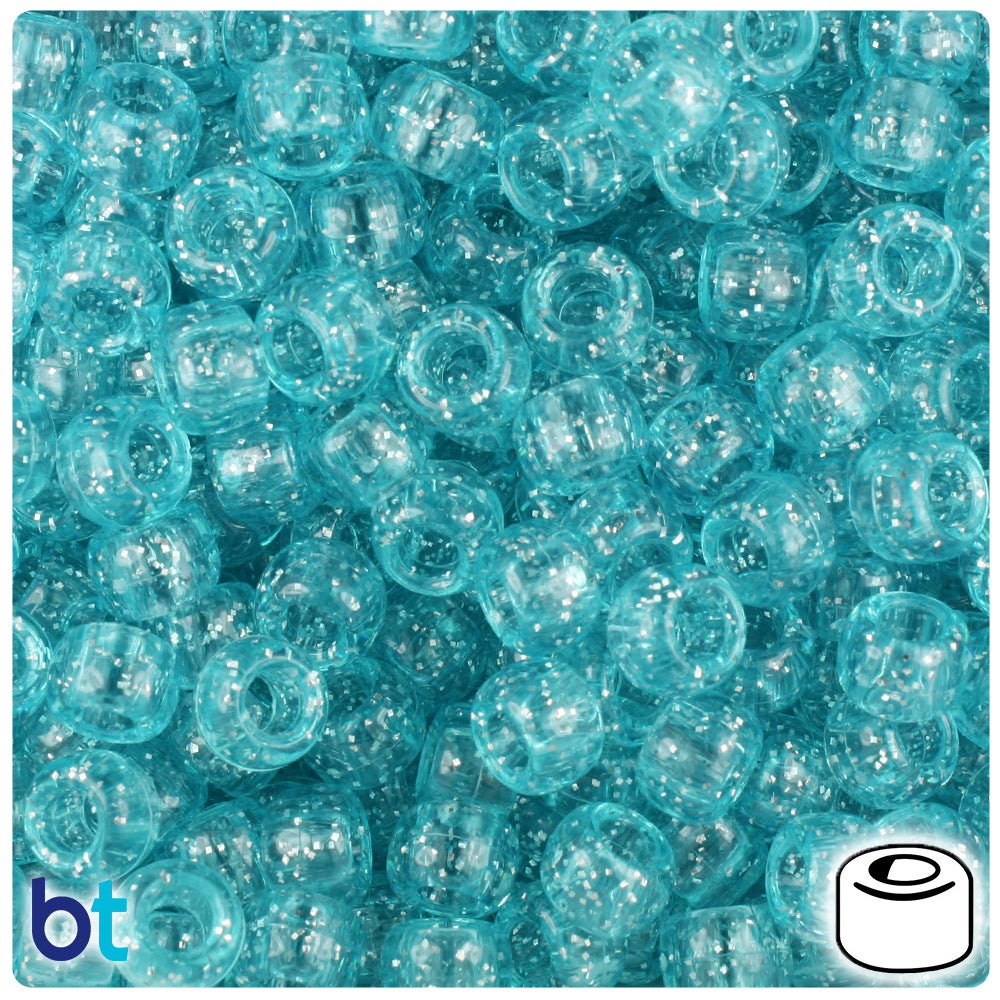 Light Turquoise Sparkle 9mm Barrel Pony Beads (500pcs)