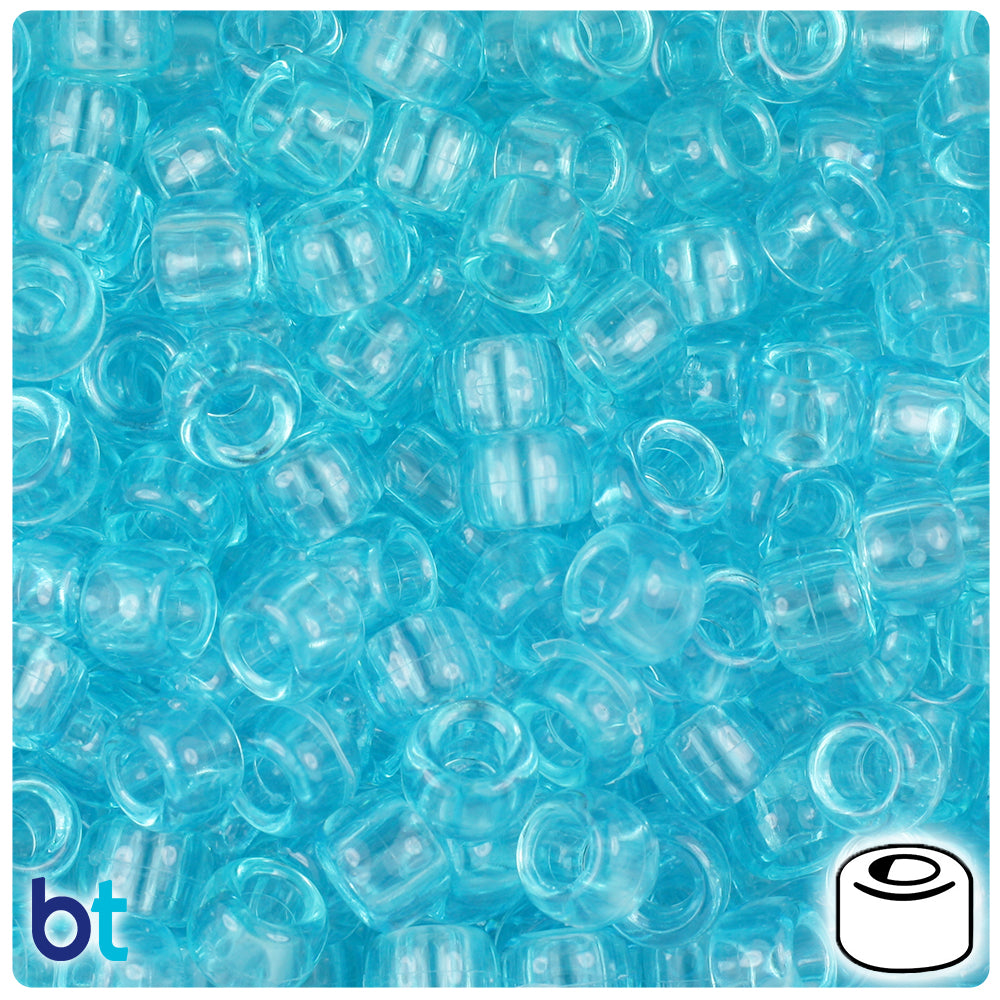 Light Turquoise Transparent 9mm Barrel Pony Beads (500pcs)