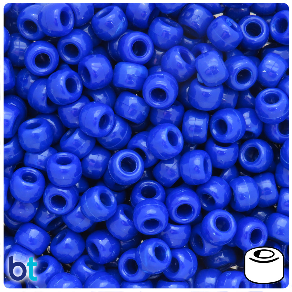 Bright Blue Opaque 9mm Barrel Pony Beads (100pcs)