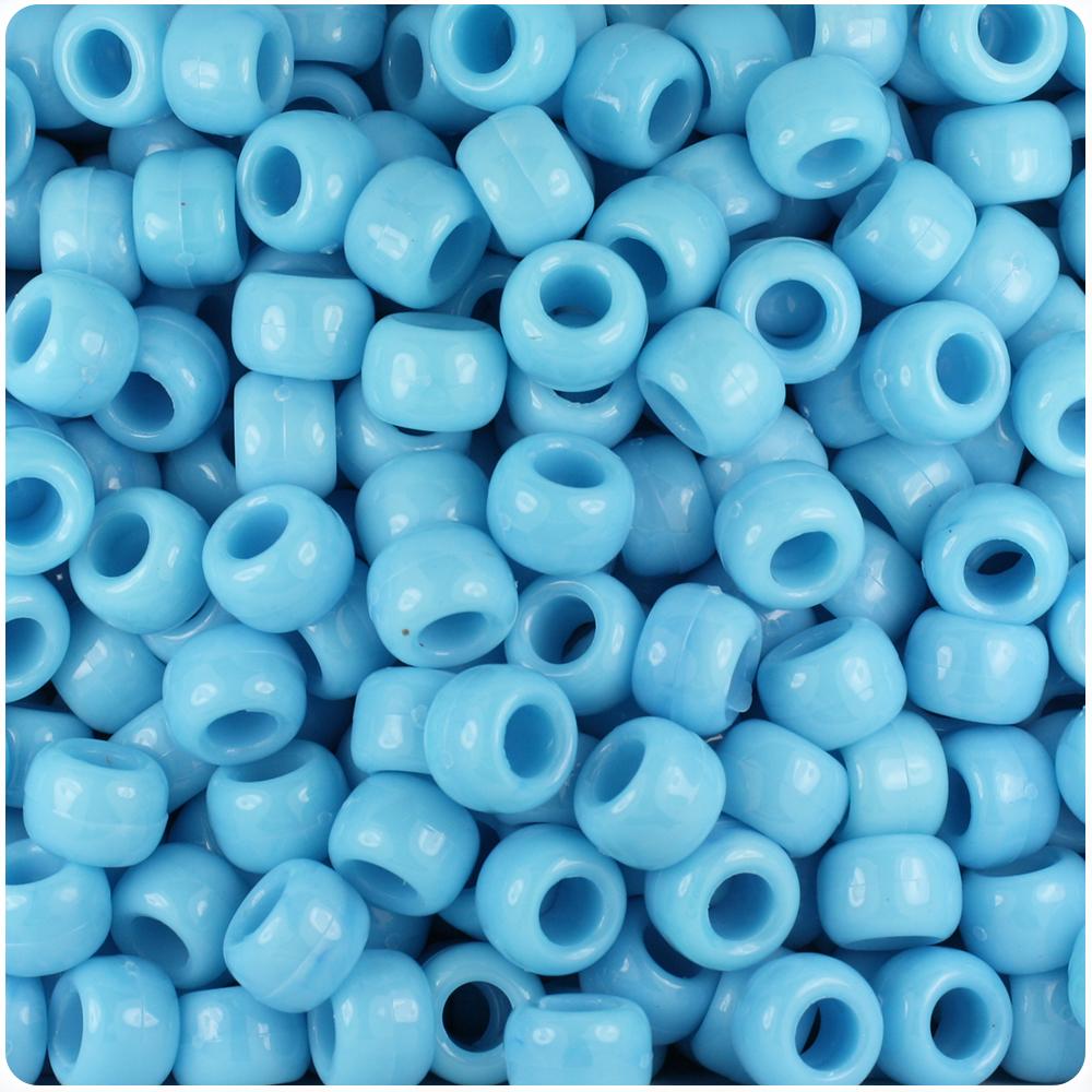 Powder Blue Marbled 9mm Barrel Pony Beads (100pcs)