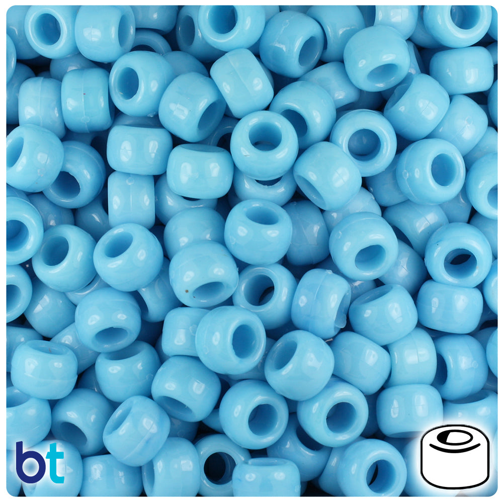 Powder Blue Opaque 9mm Barrel Pony Beads (500pcs)