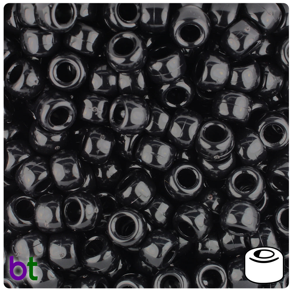 Black Opaque 9mm Barrel Pony Beads (100pcs)