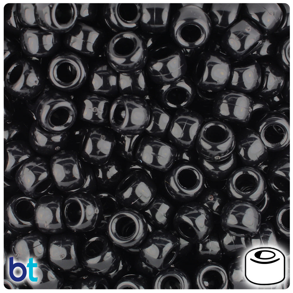 Black Opaque 9mm Barrel Pony Beads (500pcs)