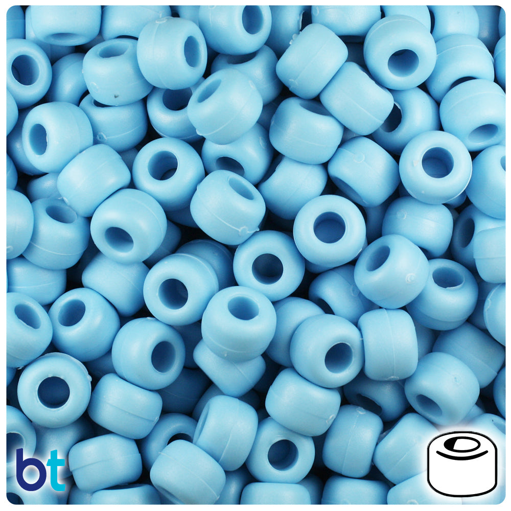 Baby Blue Matte 9mm Barrel Pony Beads (500pcs)