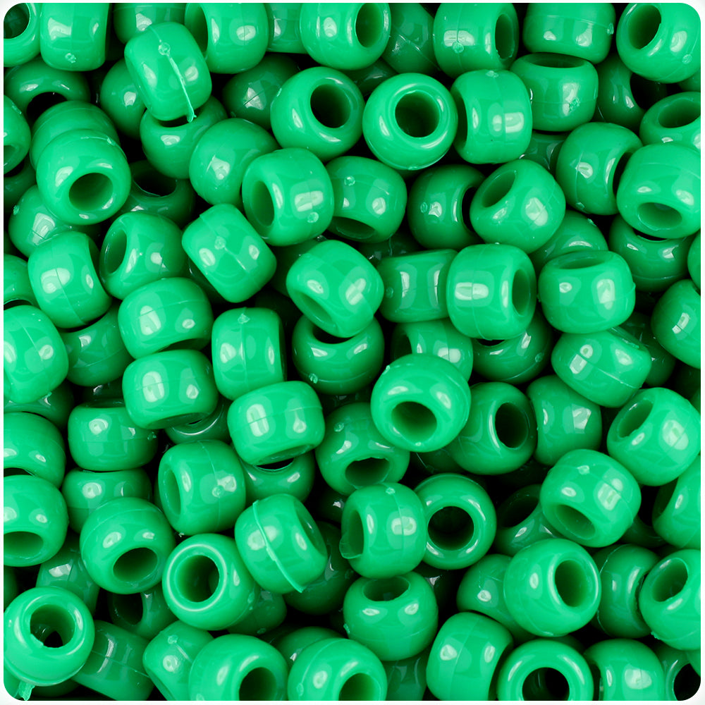 Green Opaque 9mm Barrel Pony Beads (100pcs)