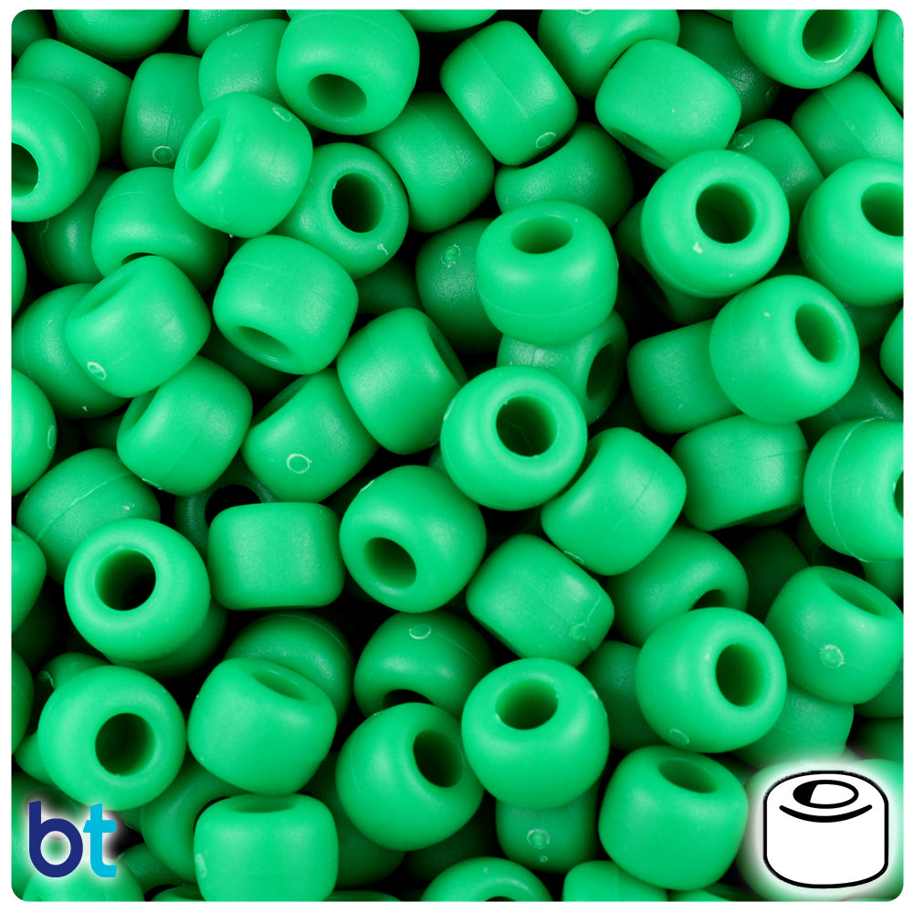 Green Matte 9mm Barrel Pony Beads (500pcs)