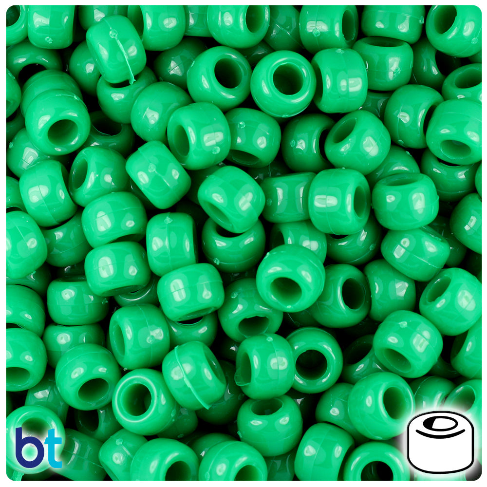 Green Opaque 9mm Barrel Pony Beads (500pcs)