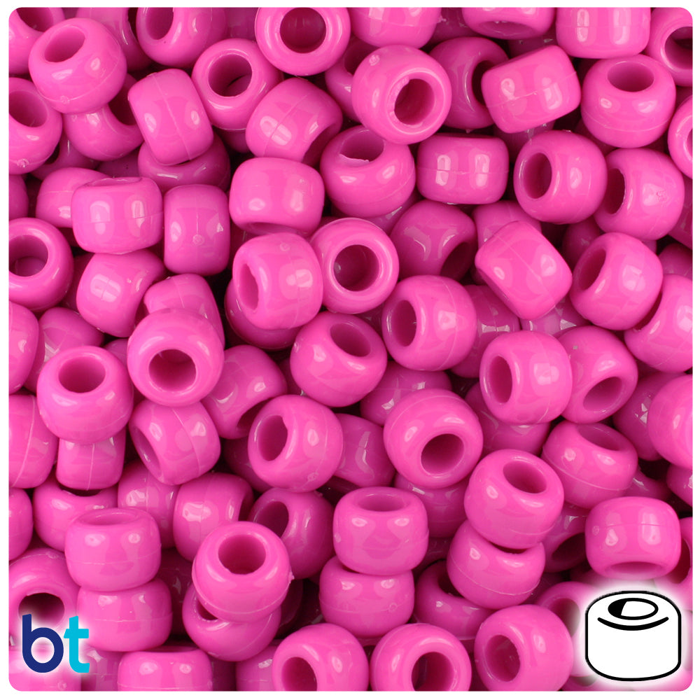 Dark Pink Opaque 9mm Barrel Pony Beads (500pcs)
