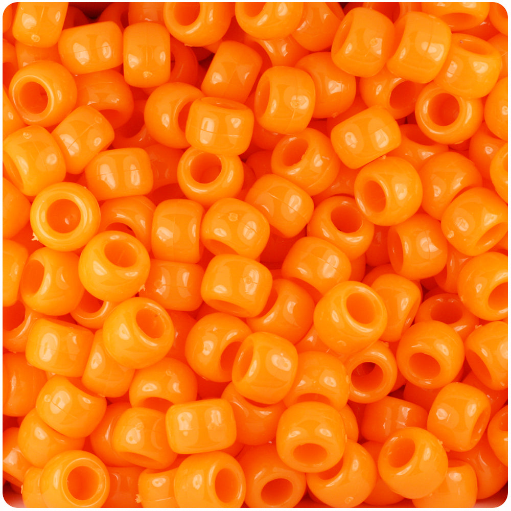 Orange Opaque 9mm Barrel Pony Beads (100pcs)