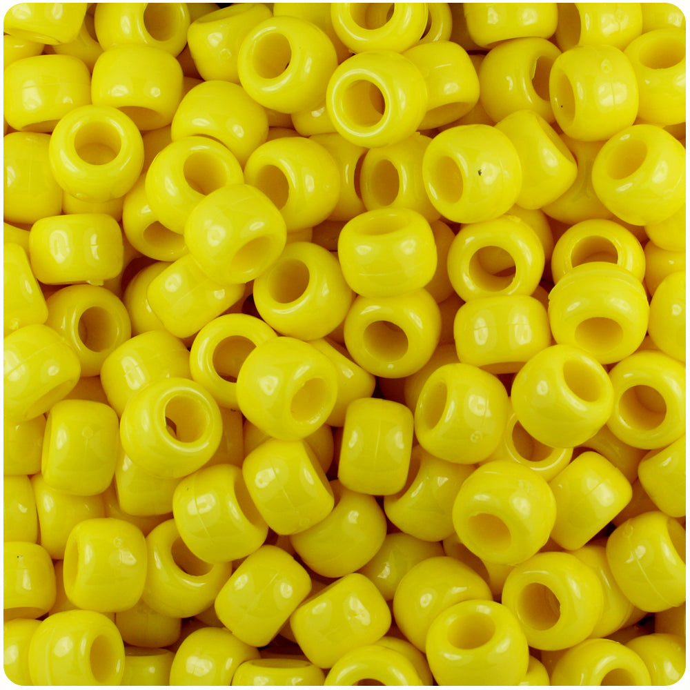 Yellow Opaque 9mm Barrel Pony Beads (100pcs)
