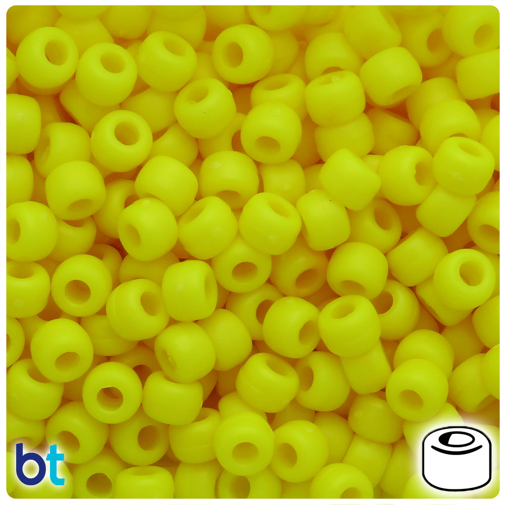 Lemon Matte 9mm Barrel Pony Beads (500pcs)