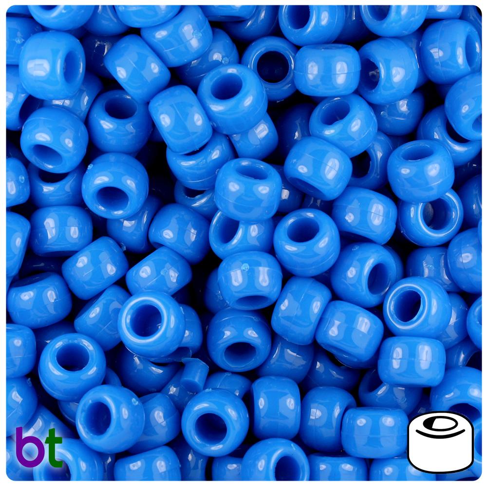 True Blue Neon Bright 9mm Barrel Pony Beads (100pcs)