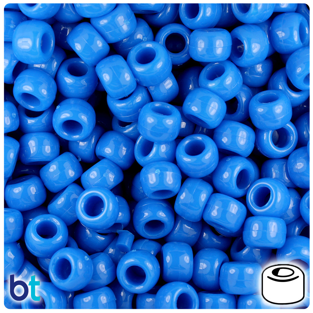 True Blue Neon Bright 9mm Barrel Pony Beads (500pcs)