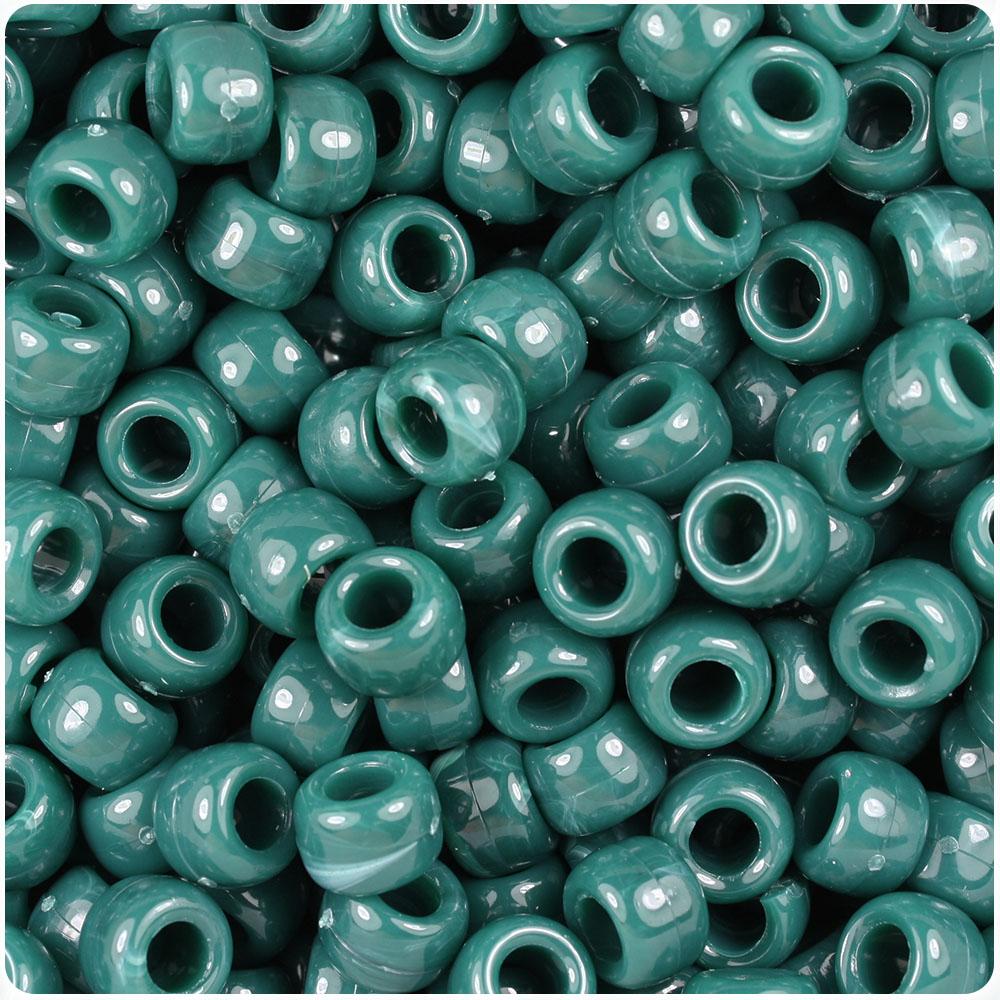 Forest Green Marbled 9mm Barrel Pony Beads (100pcs)
