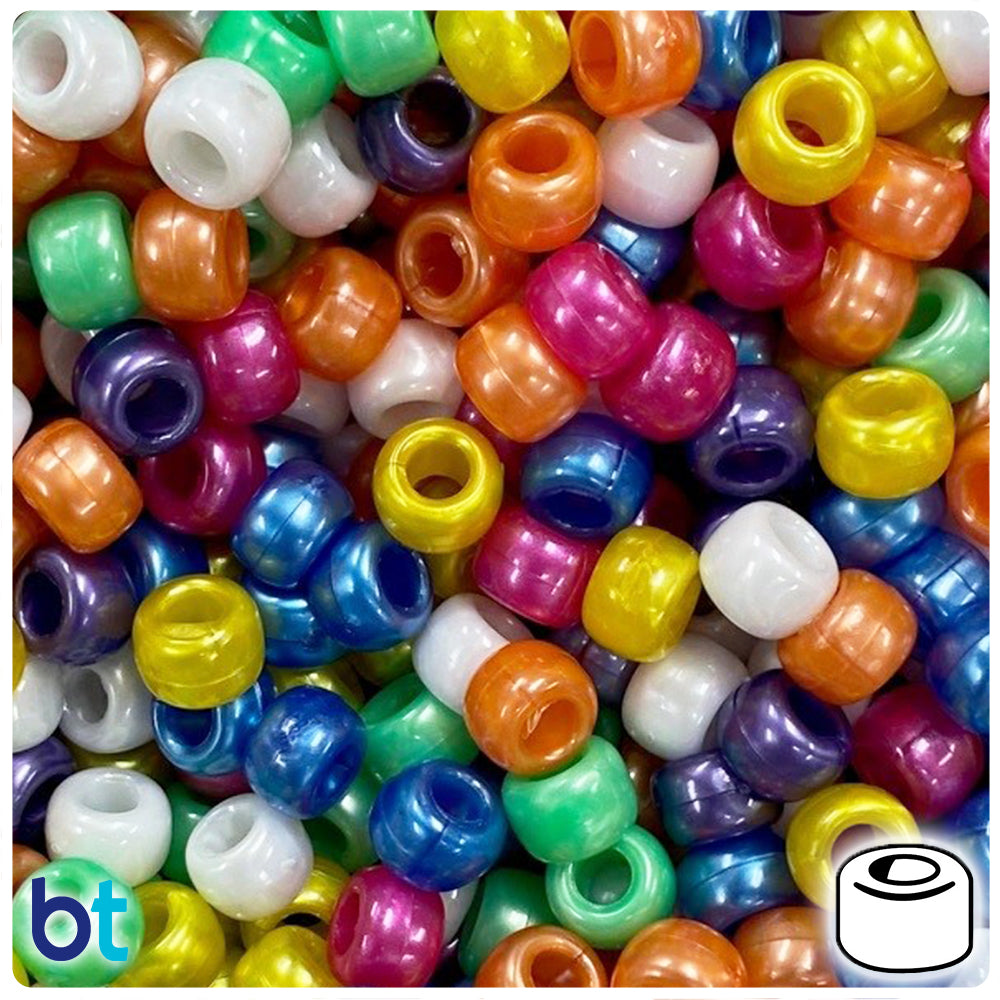 Bright Mix Pearl 9mm Barrel Pony Beads (500pcs)