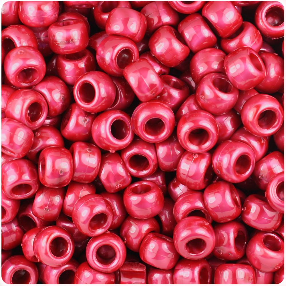 Red Pearl 9mm Barrel Pony Beads (100pcs)