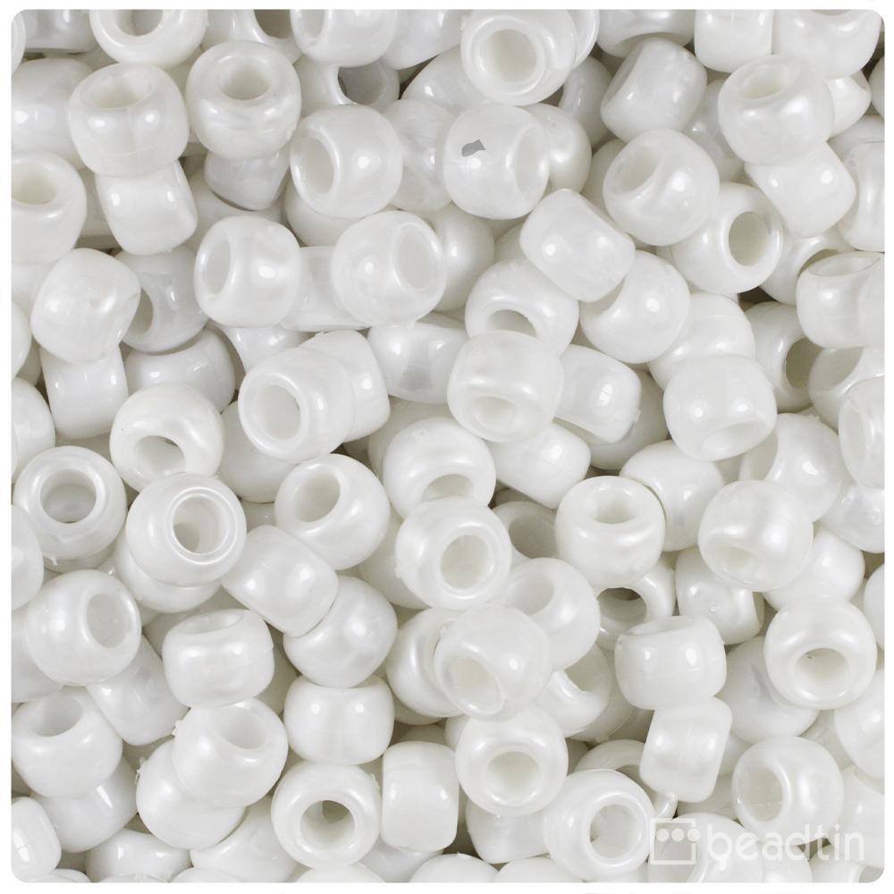 White Pearl 9mm Barrel Pony Beads (100pcs)