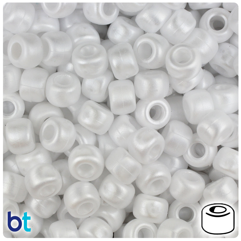 White Ashed Pearl 9mm Barrel Pony Beads (500pcs)