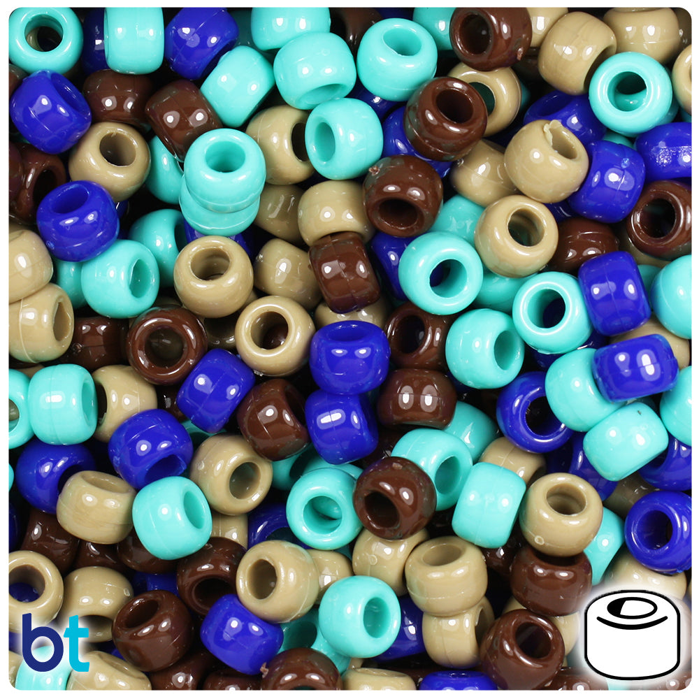 Blue & Tan Mix Opaque 9mm Barrel Pony Beads (500pcs)