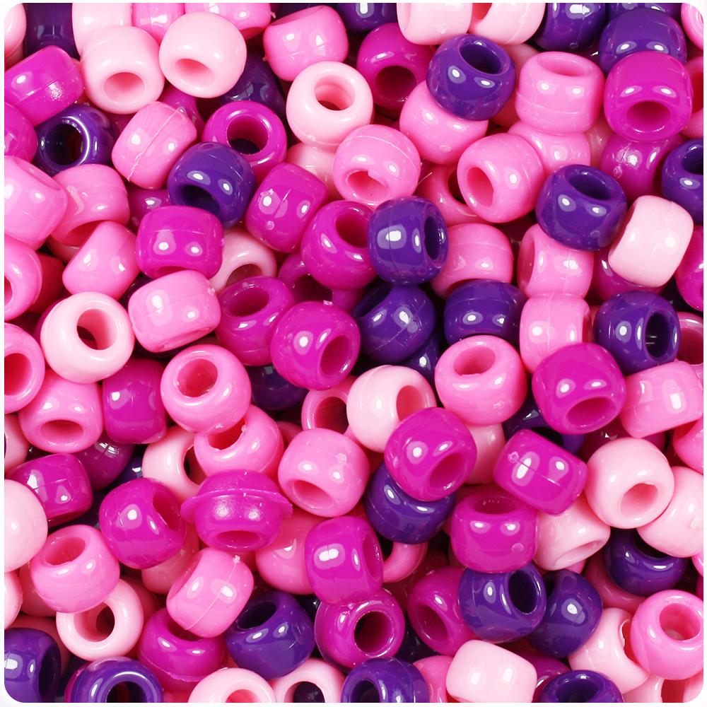 Pink & Purple Mix Opaque 9mm Barrel Pony Beads (100pcs)