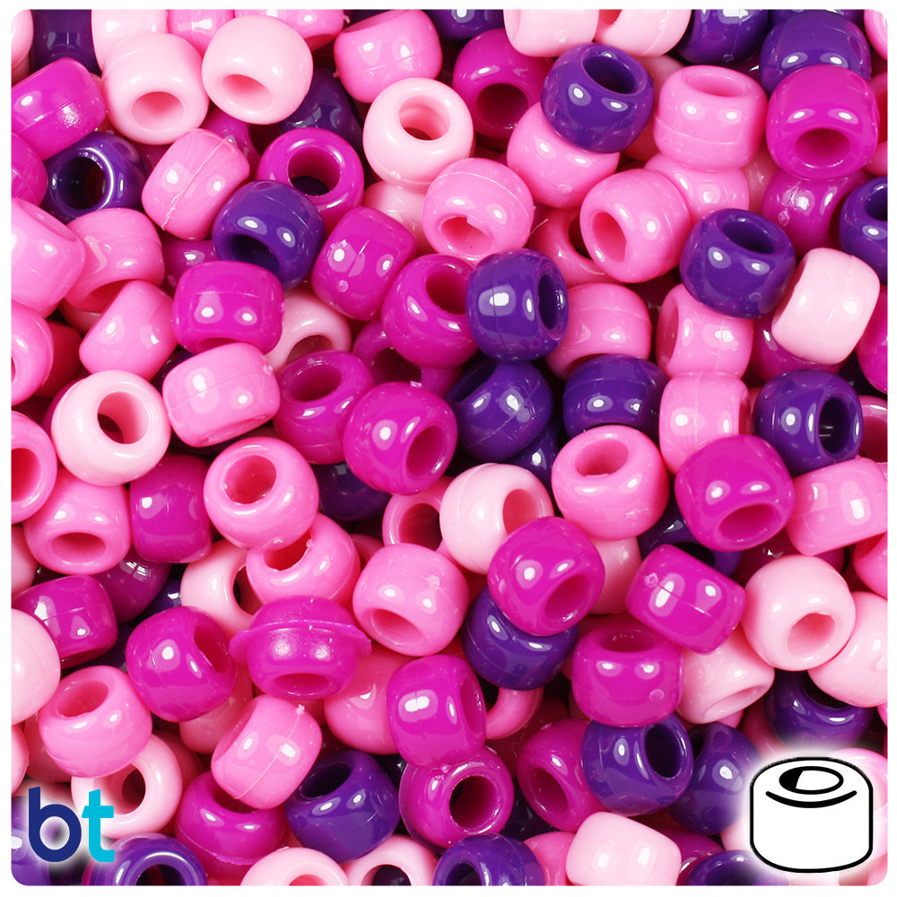 Pink & Purple Mix Opaque 9mm Barrel Pony Beads (500pcs)