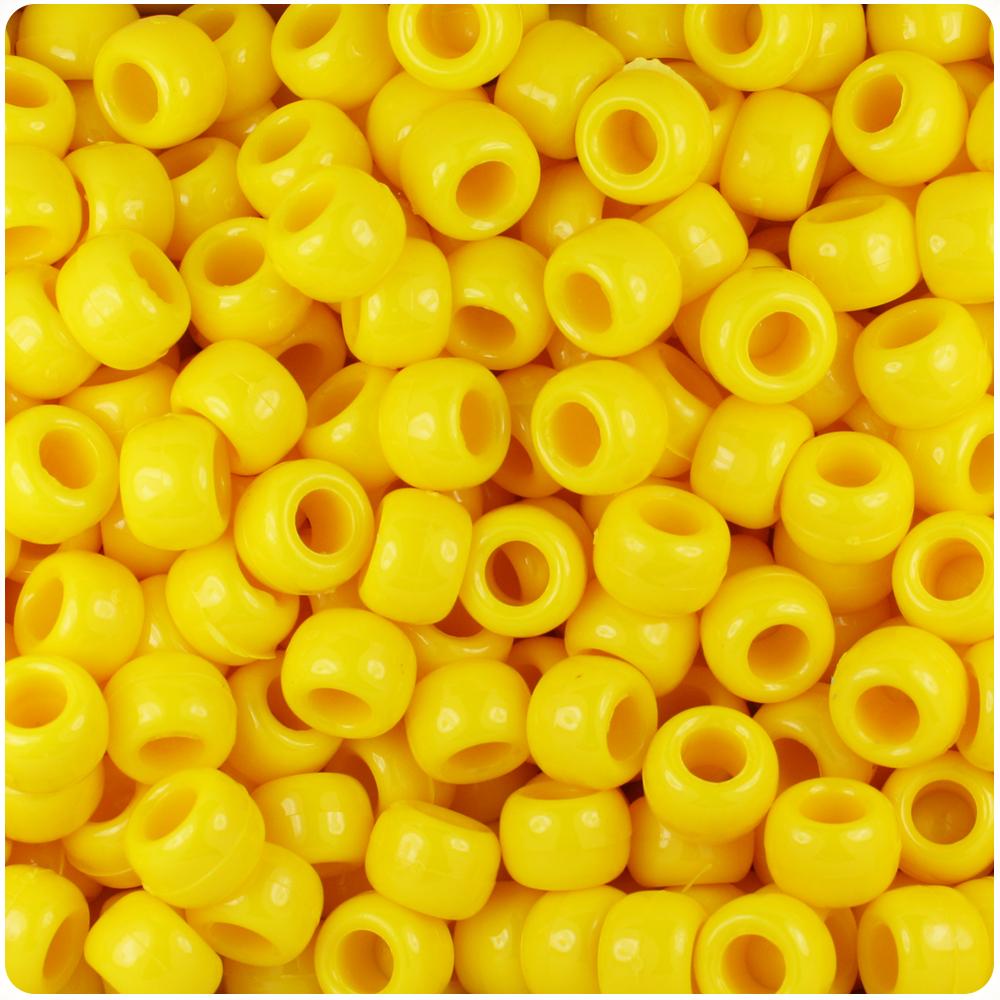 Bright Yellow Opaque 9mm Barrel Pony Beads (100pcs)
