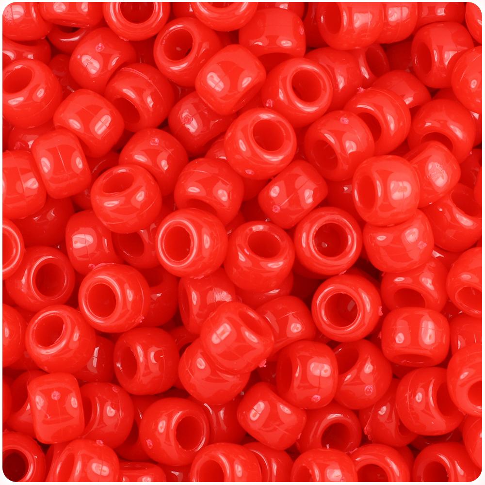 Bright Red Opaque 9mm Barrel Pony Beads (100pcs)