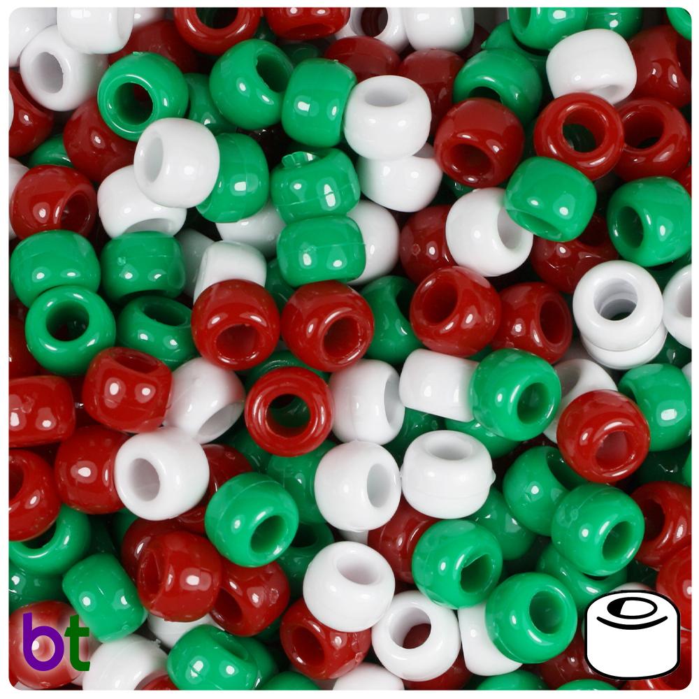 Christmas Mix Opaque 9mm Barrel Pony Beads (100pcs)