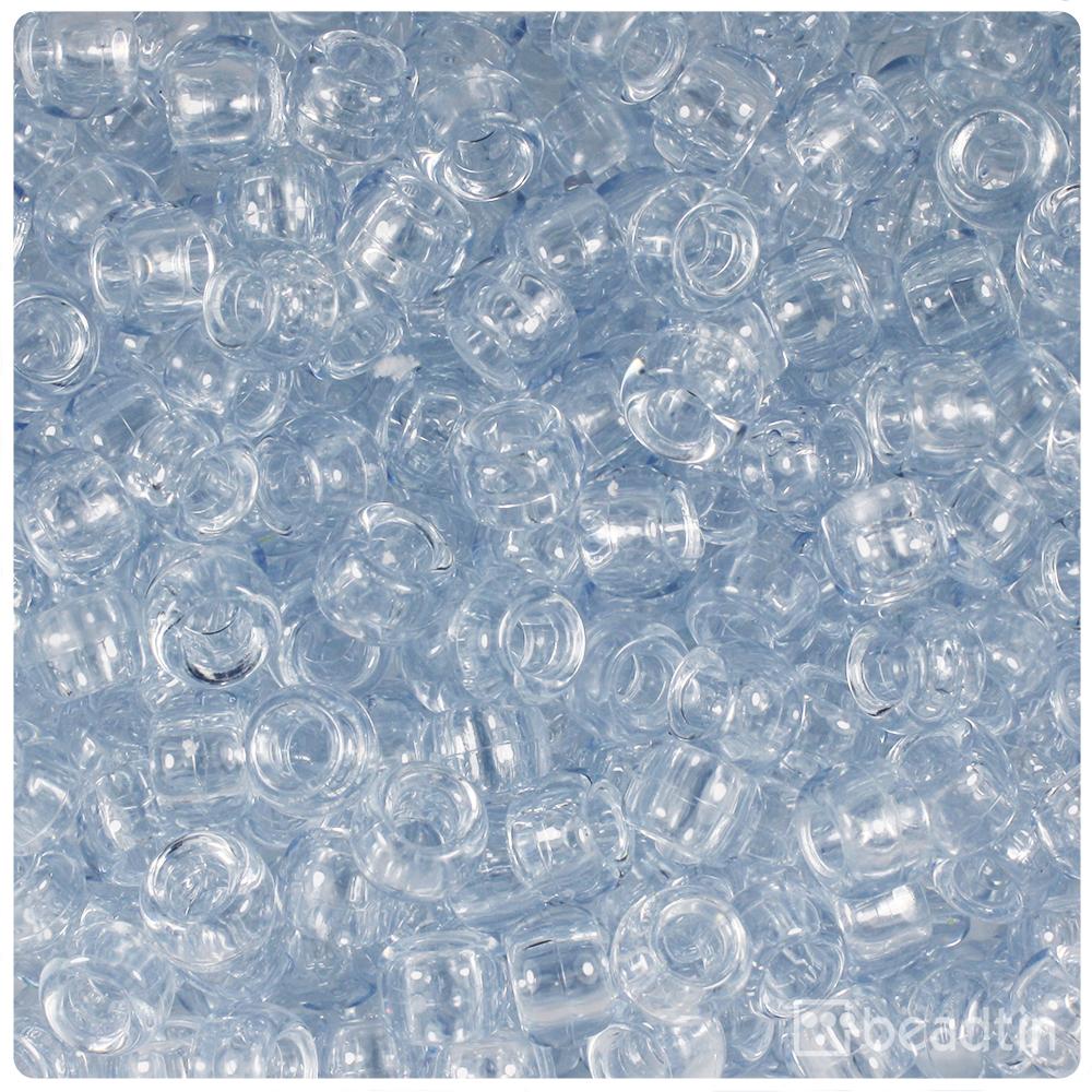 Ice Blue Transparent 9mm Barrel Pony Beads (100pcs)