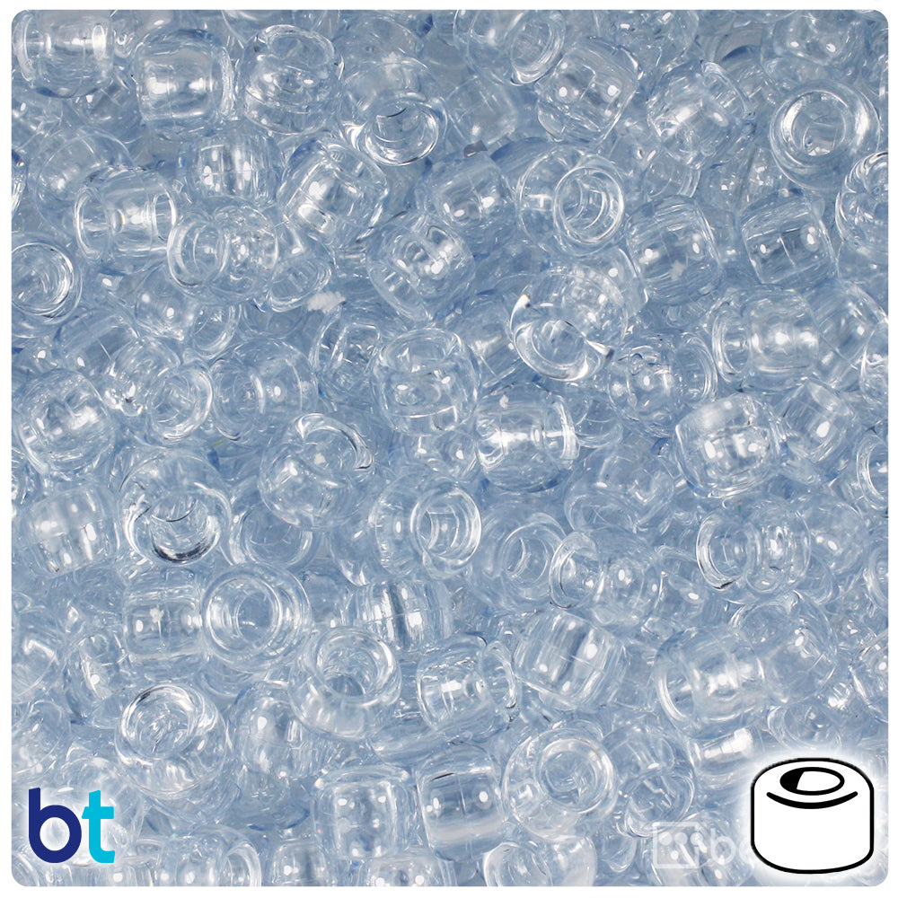 Ice Blue Transparent 9mm Barrel Pony Beads (500pcs)