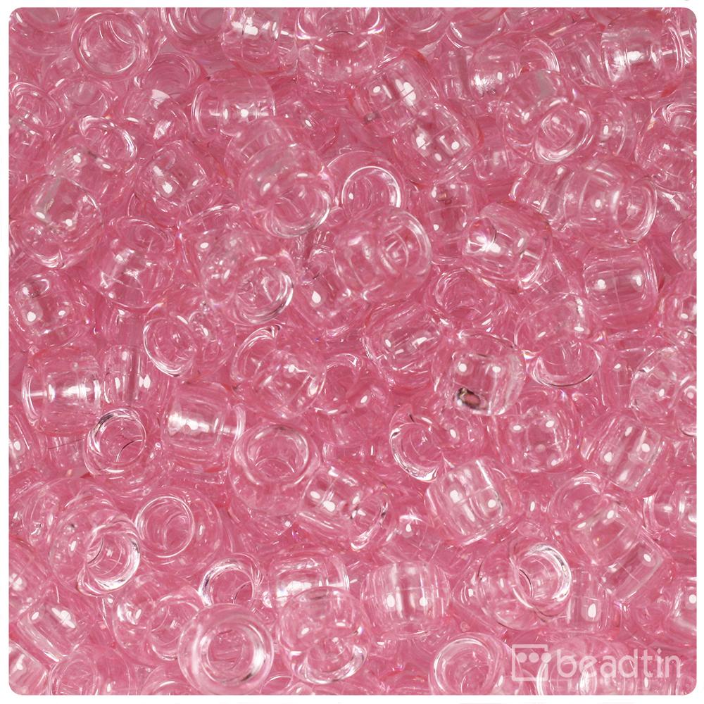 Pale Pink Transparent 9mm Barrel Pony Beads (100pcs)