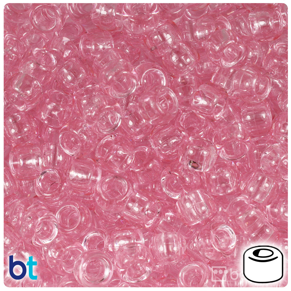 Pale Pink Transparent 9mm Barrel Pony Beads (500pcs)