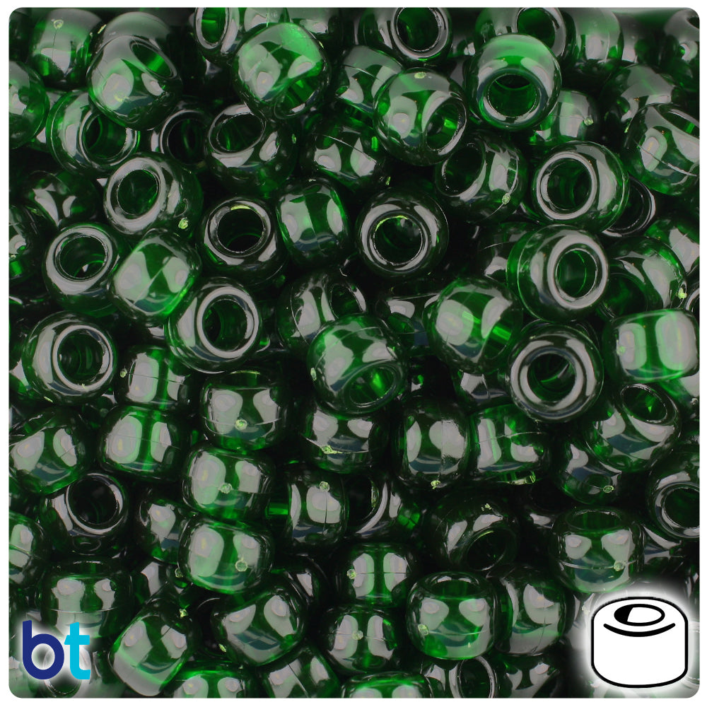 True Emerald Transparent 9mm Barrel Pony Beads (500pcs)