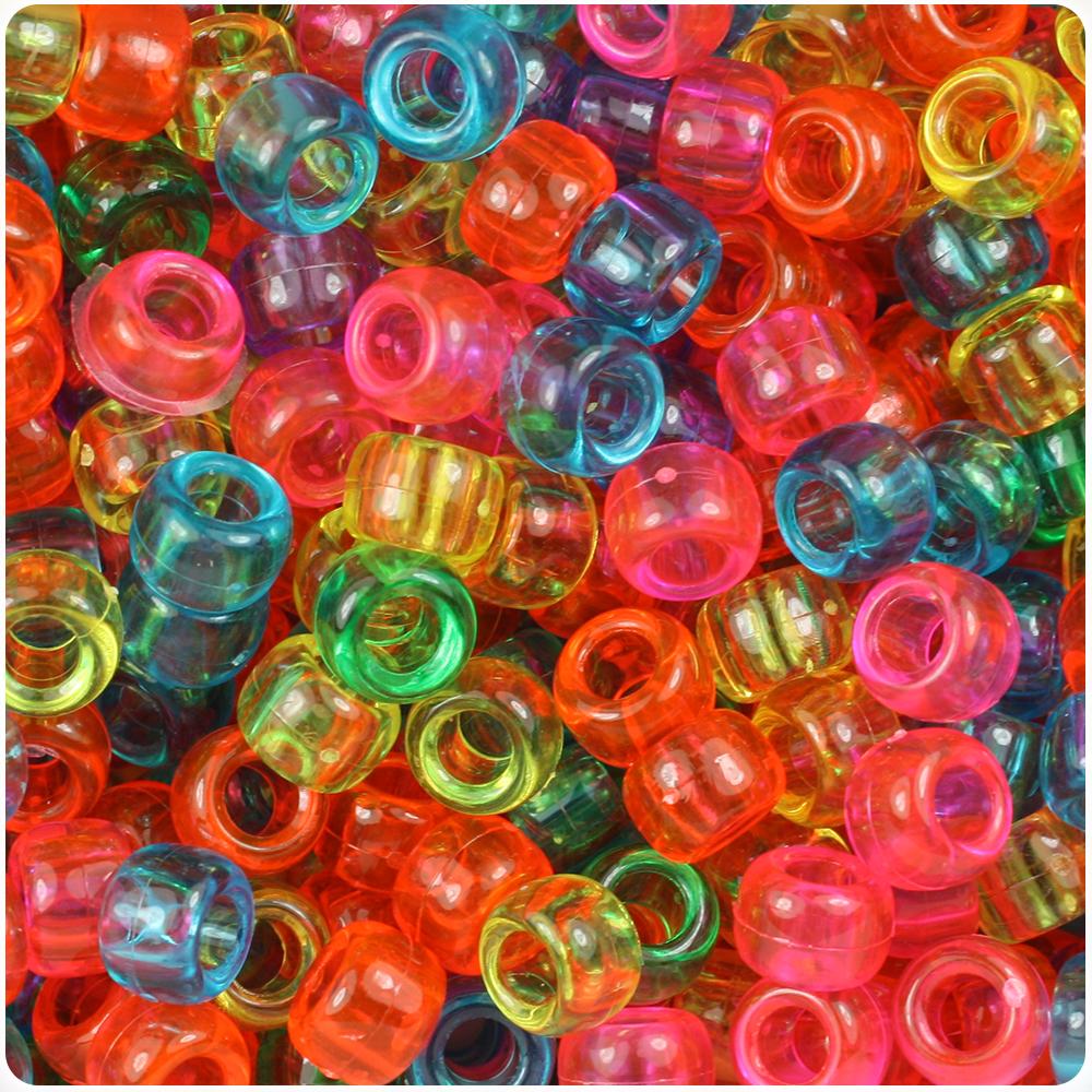Jelly Mix Transparent 9mm Barrel Pony Beads (100pcs)