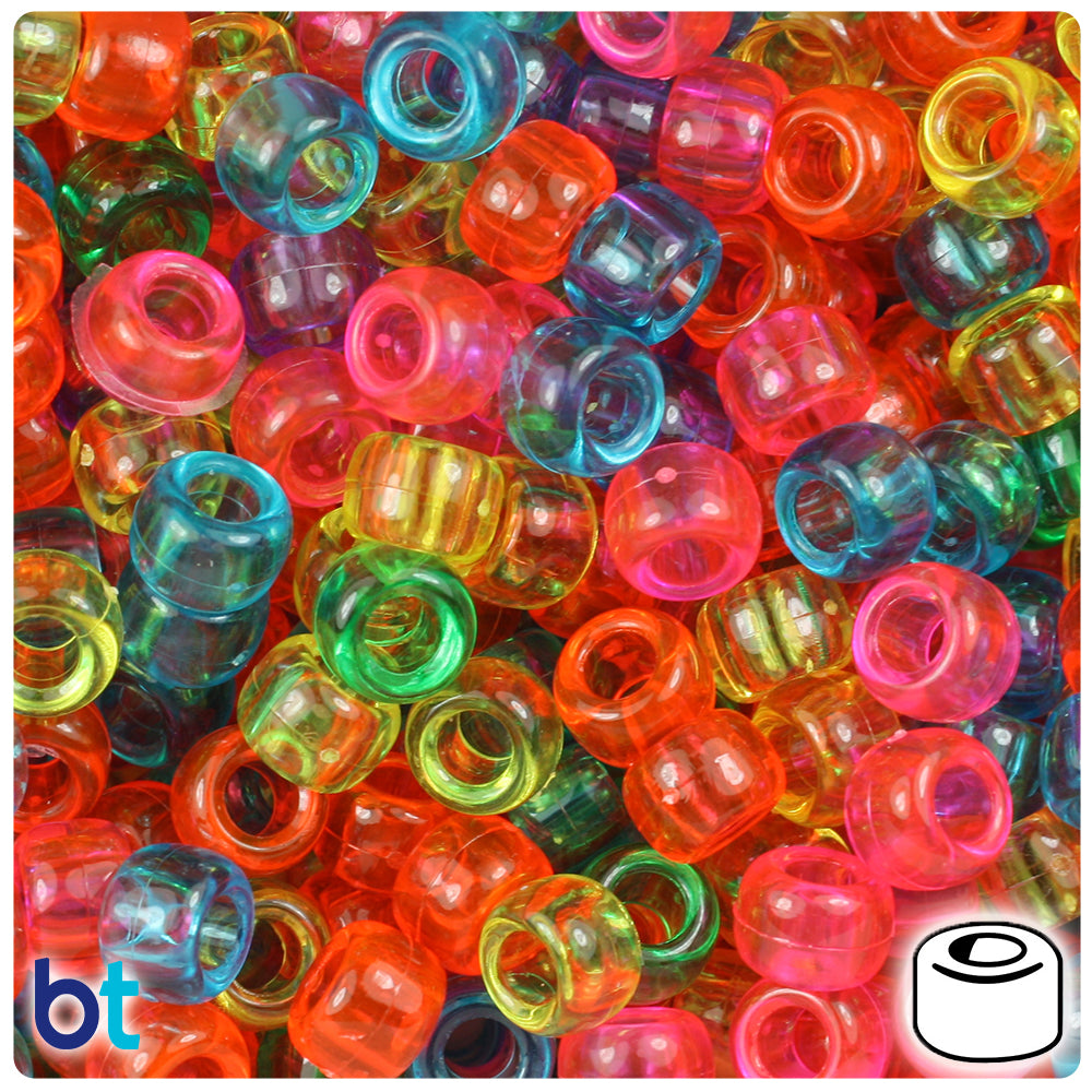 Jelly Mix Transparent 9mm Barrel Pony Beads (500pcs)