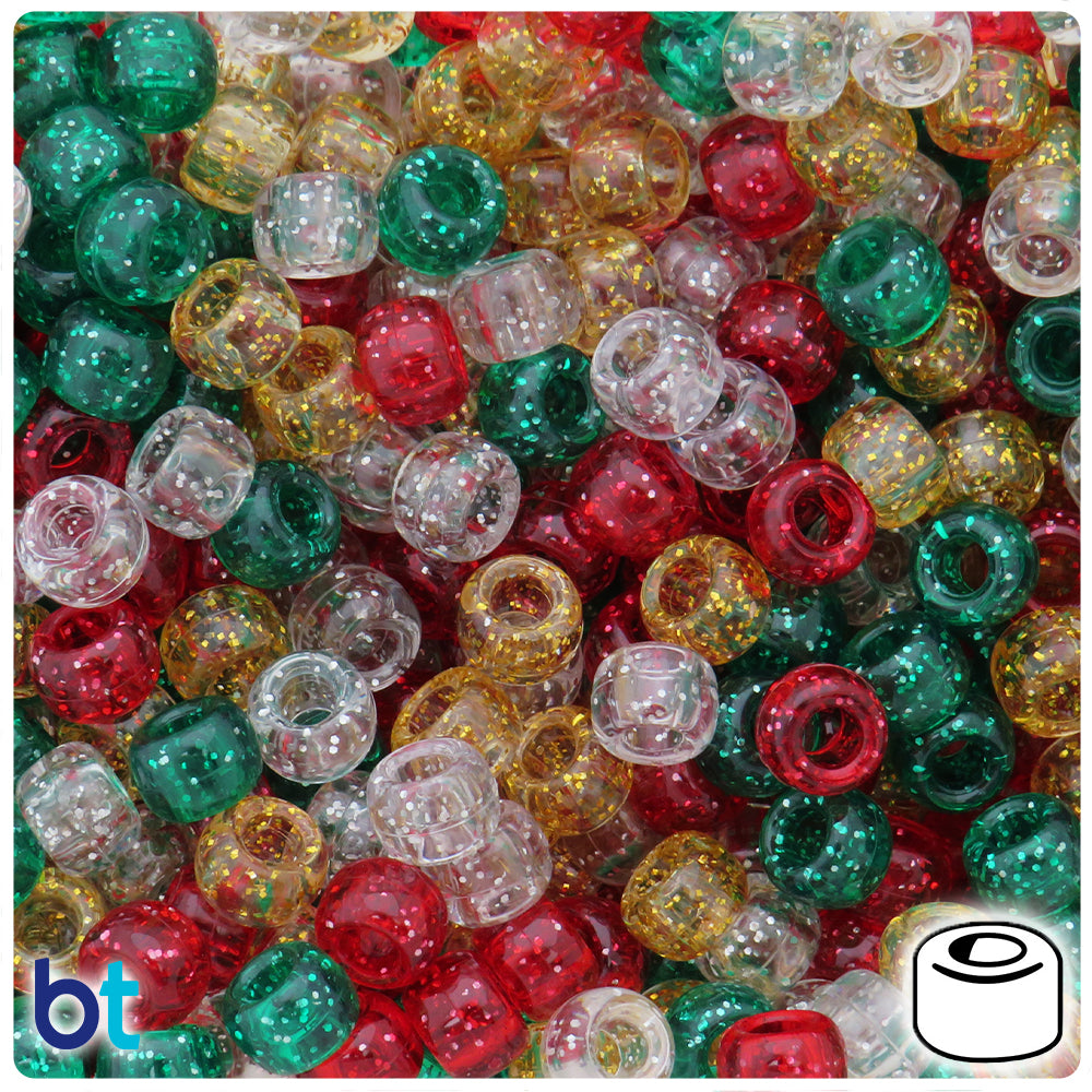Christmas Mix Sparkle 9mm Barrel Pony Beads (100pcs)