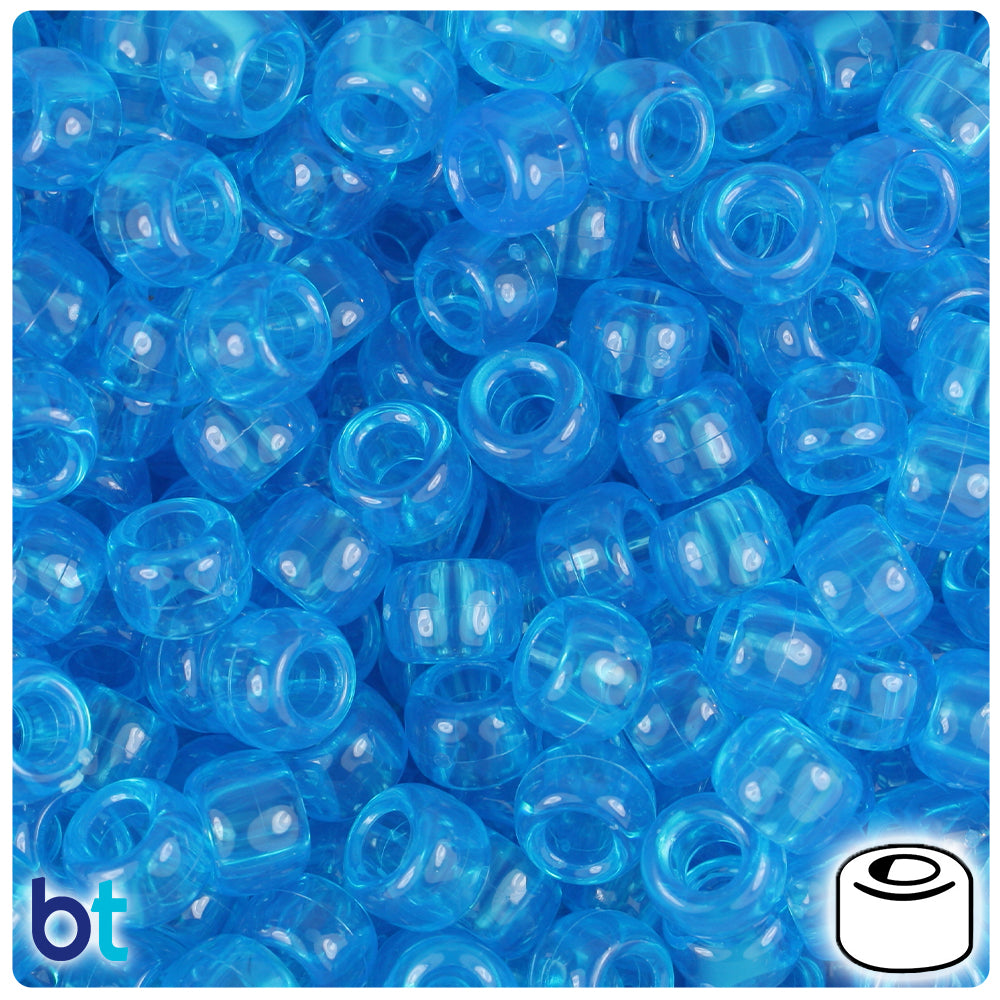 Cloudy Blue Transparent 9mm Barrel Pony Beads (500pcs)
