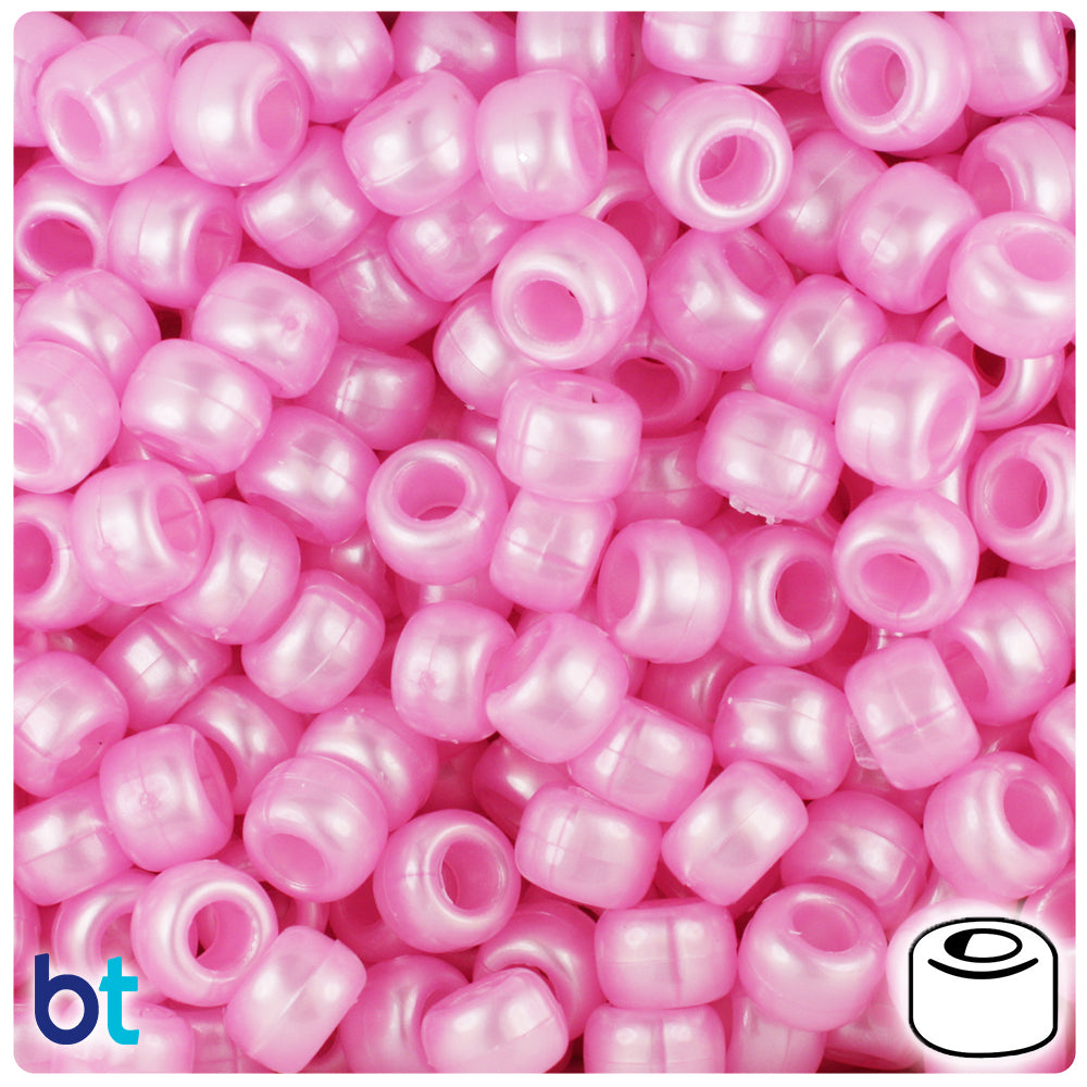 Light Pink Pearl 9mm Barrel Pony Beads (500pcs)