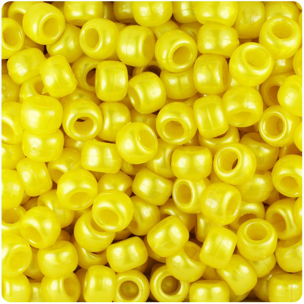 Yellow Pearl 9mm Barrel Pony Beads (100pcs)