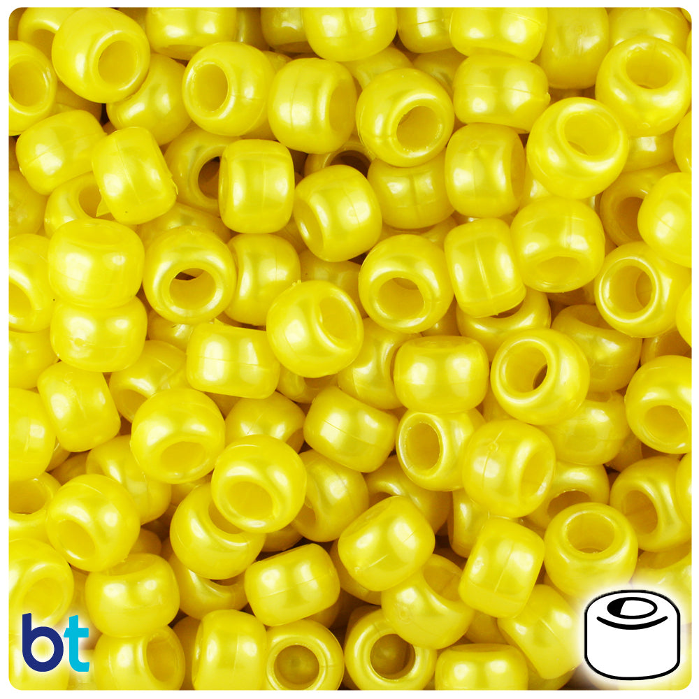 Yellow Pearl 9mm Barrel Pony Beads (500pcs)