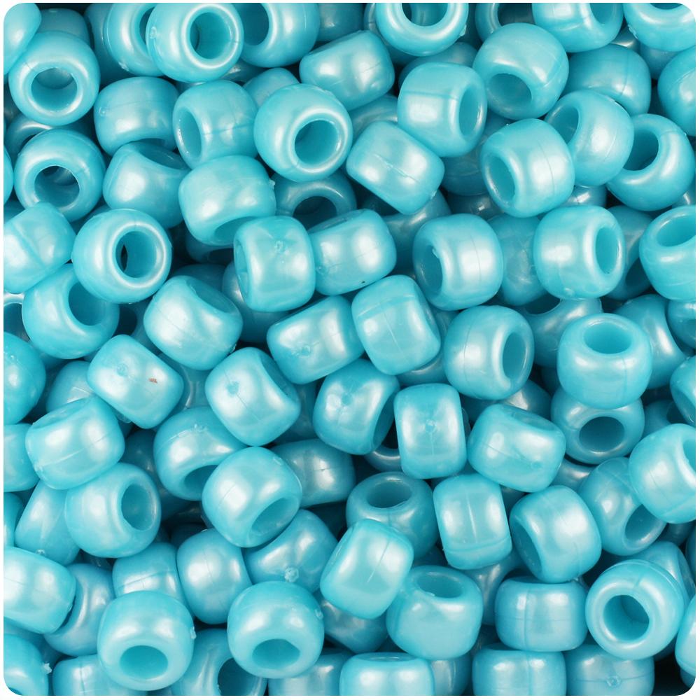 Light Blue Pearl 9mm Barrel Pony Beads (100pcs)