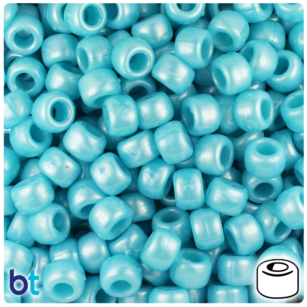 Light Blue Pearl 9mm Barrel Pony Beads (500pcs)