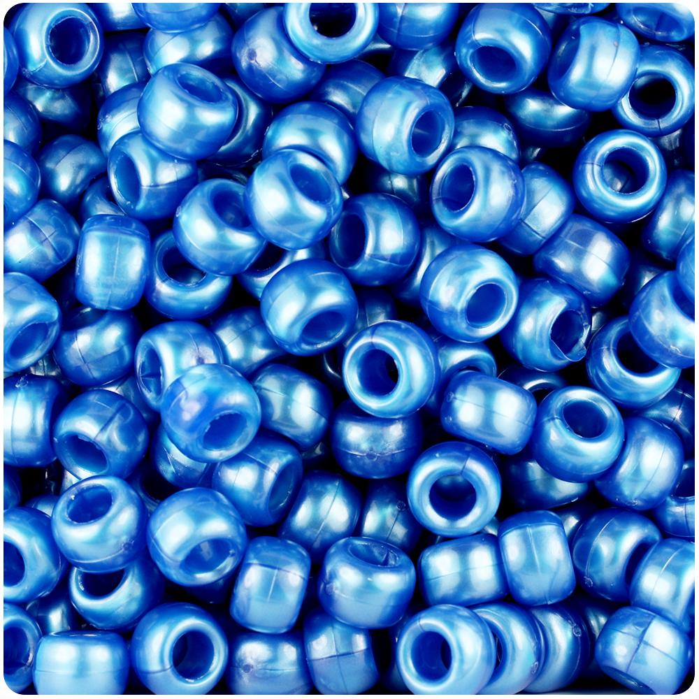 Dark Blue Pearl 9mm Barrel Pony Beads (100pcs)