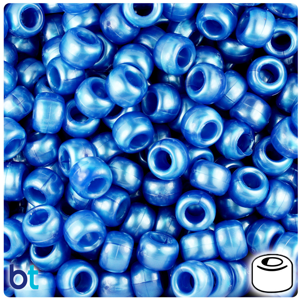 Dark Blue Pearl 9mm Barrel Pony Beads (500pcs)