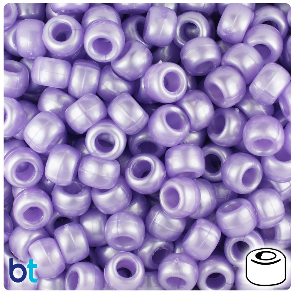 Light Purple Pearl 9mm Barrel Pony Beads (500pcs)
