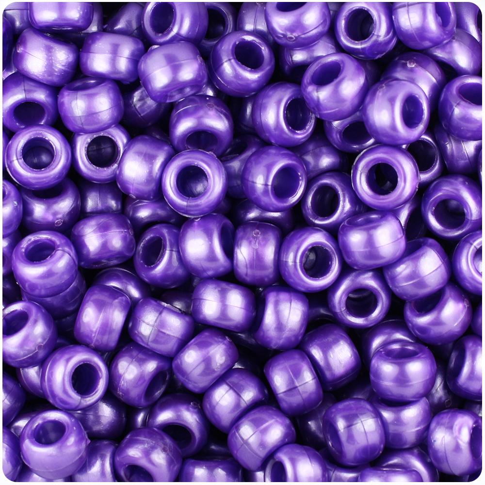 Dark Purple Pearl 9mm Barrel Pony Beads (100pcs)