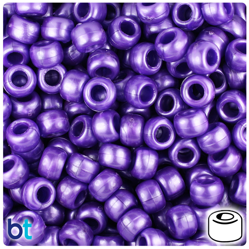 Dark Purple Pearl 9mm Barrel Pony Beads (500pcs)