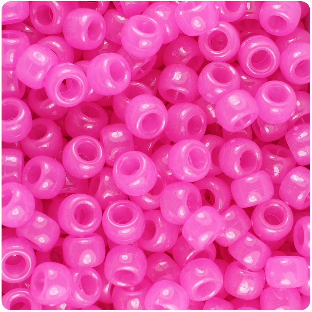 Pink Glow 9mm Barrel Pony Beads (100pcs)