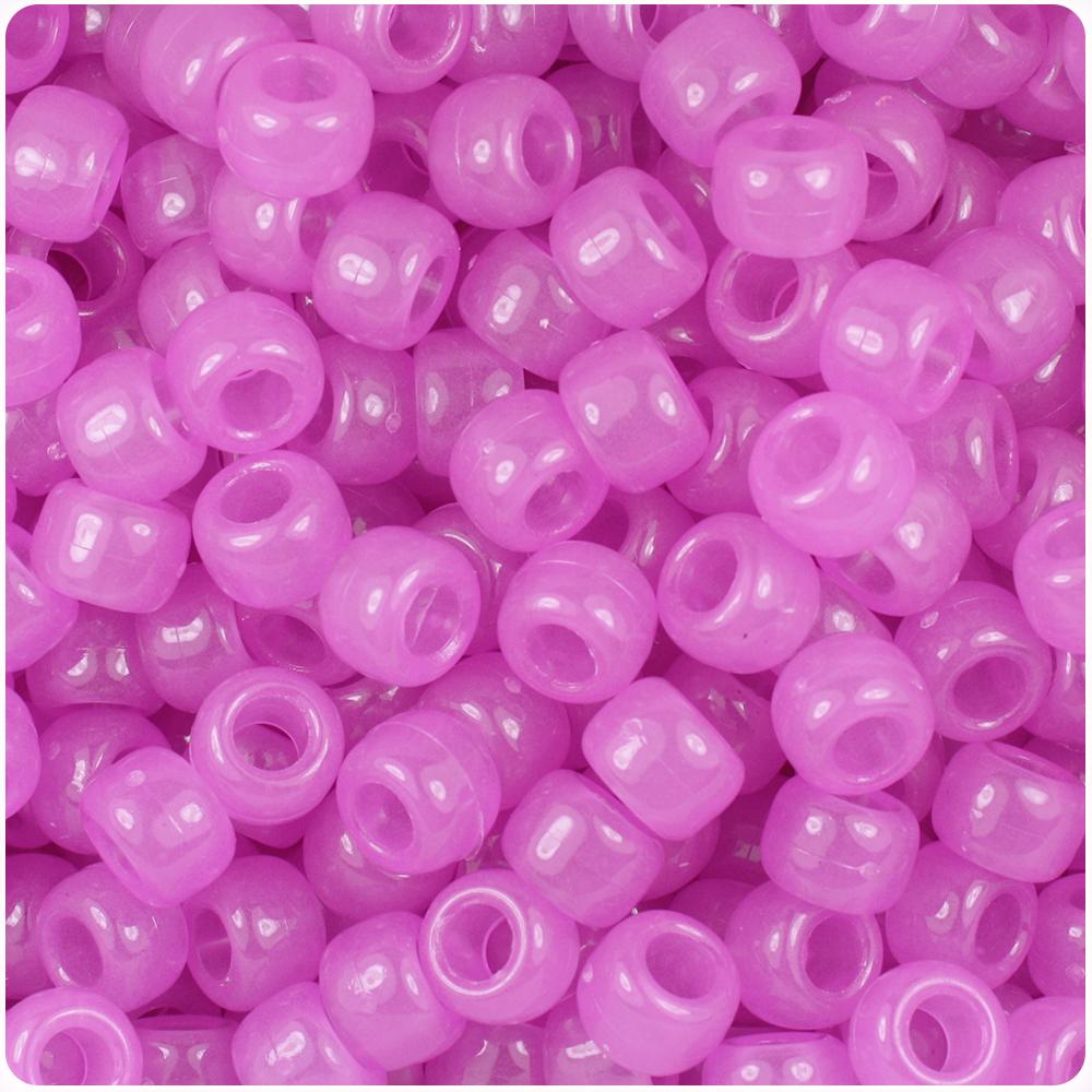 Purple Glow 9mm Barrel Pony Beads (100pcs)